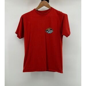 Vans Off The‎ Wall Boys TShirt Medium Orange Skeleton Flames Skater School Layer